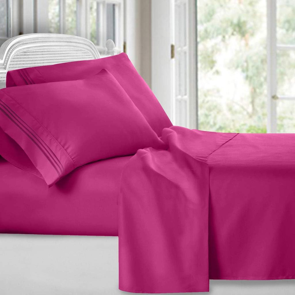 Queen 4PC Bed Sheets Set, Deep Pocket, Extra Soft Microfiber, Magenta