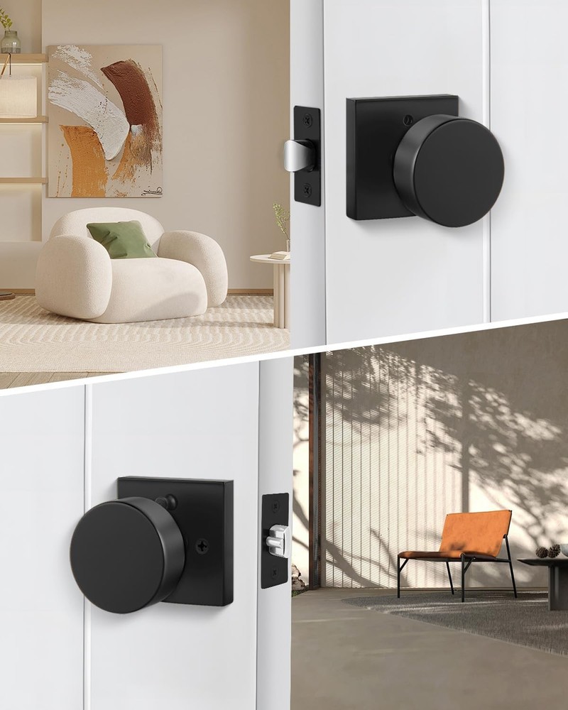 Privacy Black Door Knobs Interior, Zinc-Alloy Heavy Duty Matte Black Door Knobs