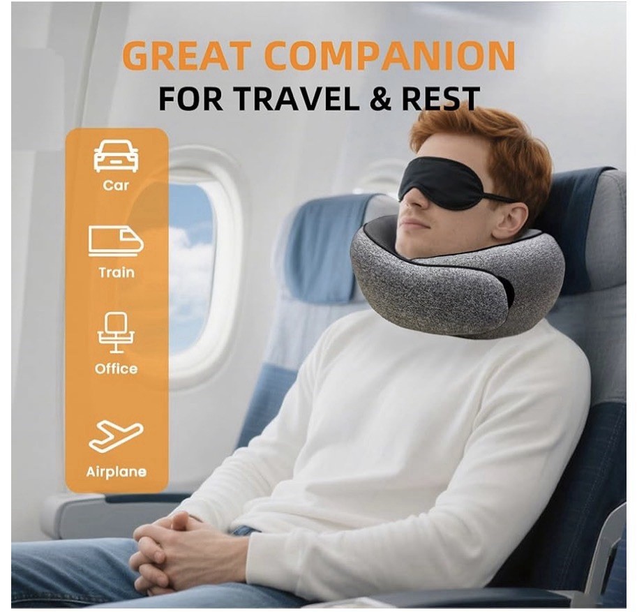 ThreeHome Neck Pillow Memory Foam Ergonomic Support Gray
