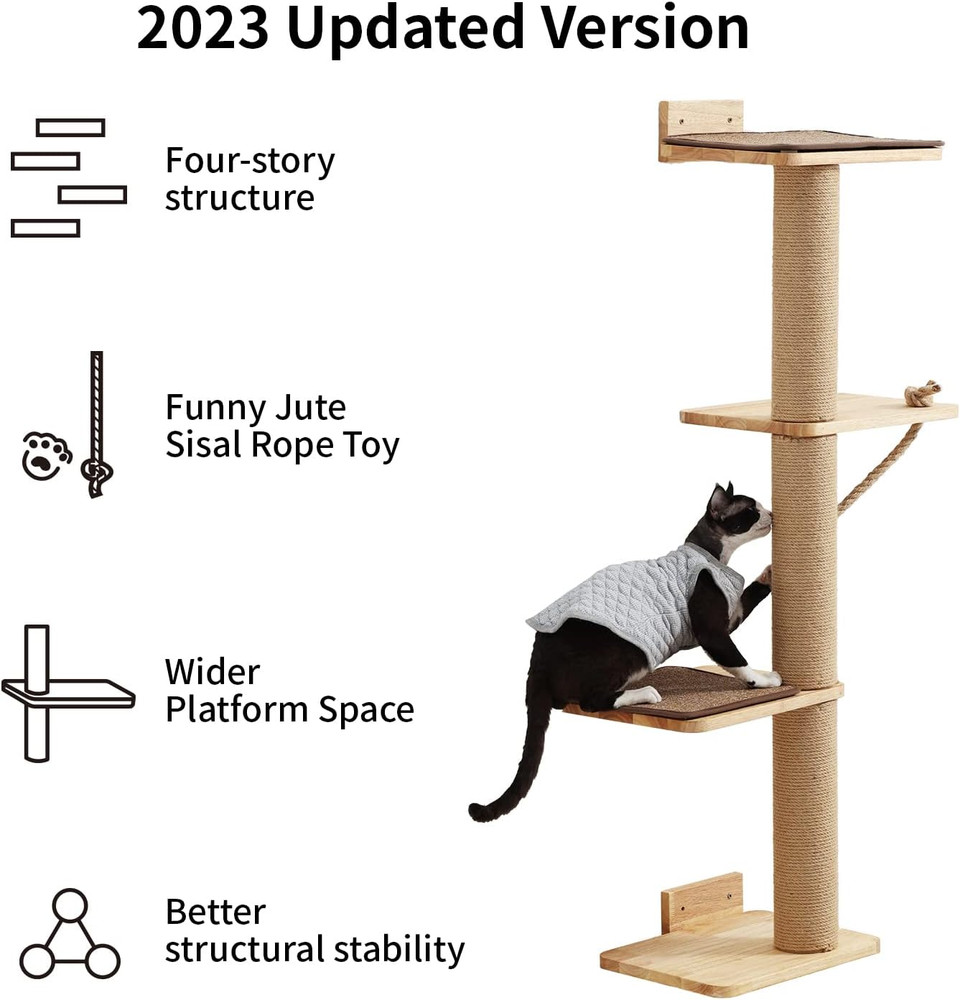 Cat Scratching Activity Tree Wall Mounted, 50 Inch Cats Scratch Post, with Kitte