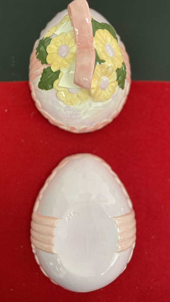 2 Piece Easter Egg Trinket Holder w/Bow Ceramic