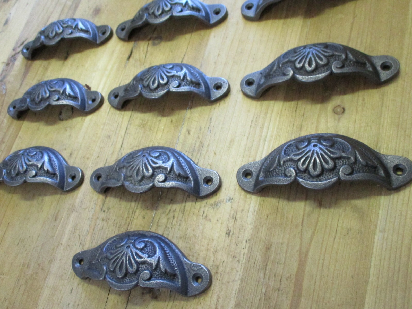 10 CUP PULLS 4 1/8 WIDE DRAWER VICTORIAN BIN HANDLES ANTIQUE LOOK IRON BEAUTIFUL