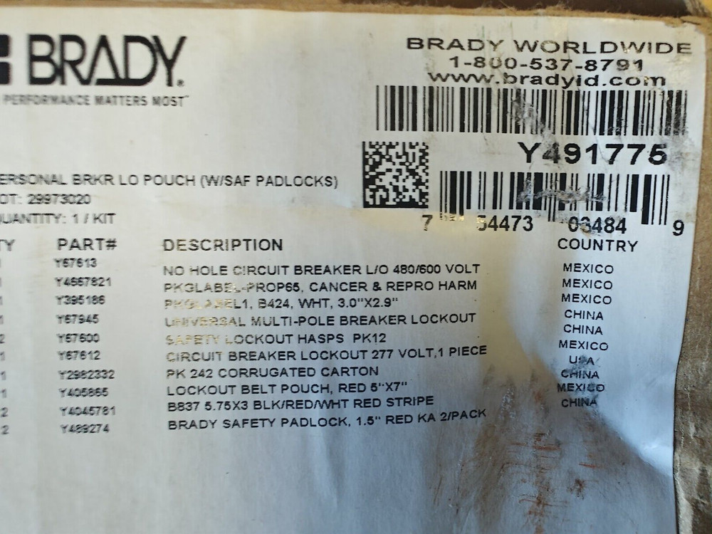 BRADY LOCKOUT KIT Y491775 - missing items