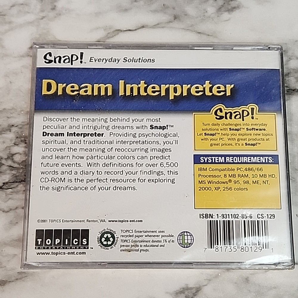 Dream Interpreter Computer Disc, (For PC, 2001), Topics Snap! Sealed 189