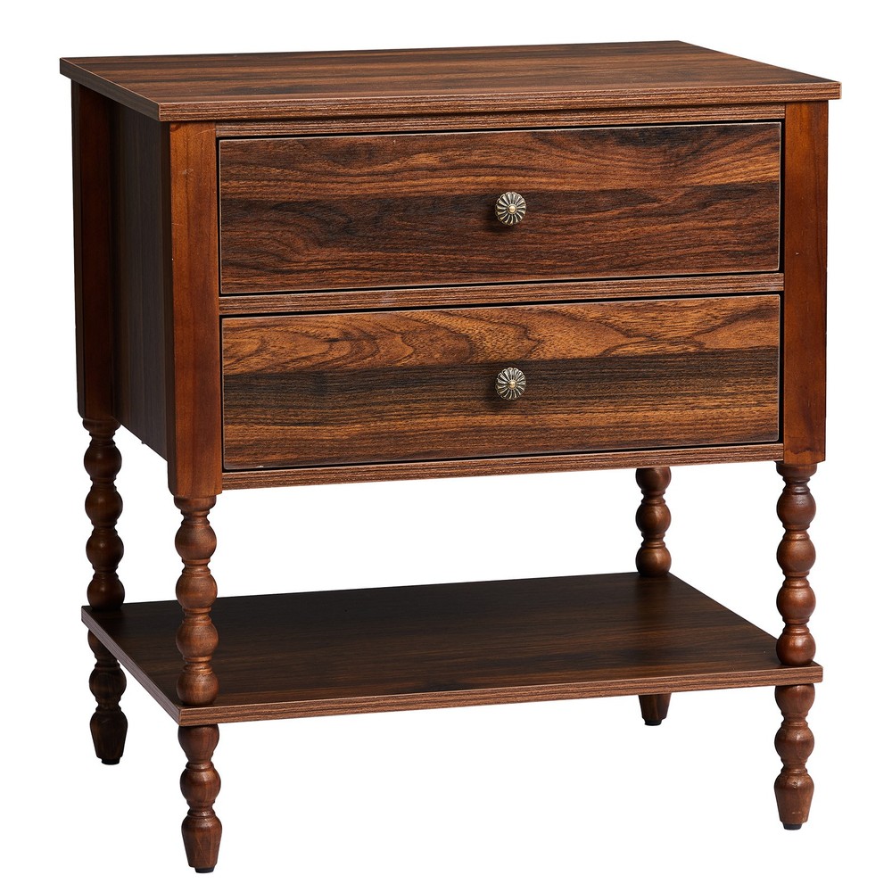 P2 Particleboard with 3D Paper +Solid Wood Legs with Lower Divider Bedside Table