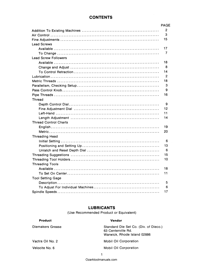 HARDINGE AHC Automatic Threading Unit Lathe Operator's Manual '78 1282