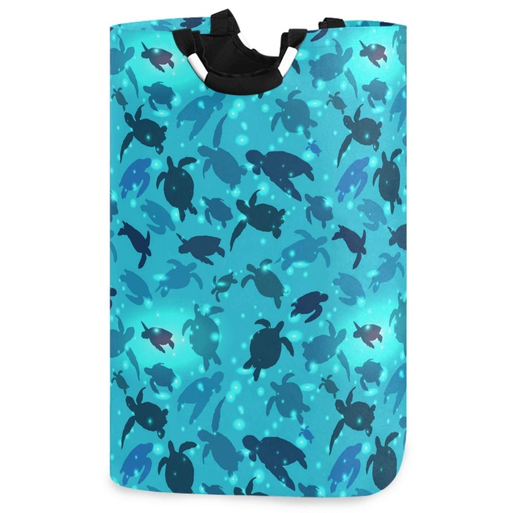 Turtle Swims in The Ocean Large Laundry Hamper with Handle Foldable Durable C...