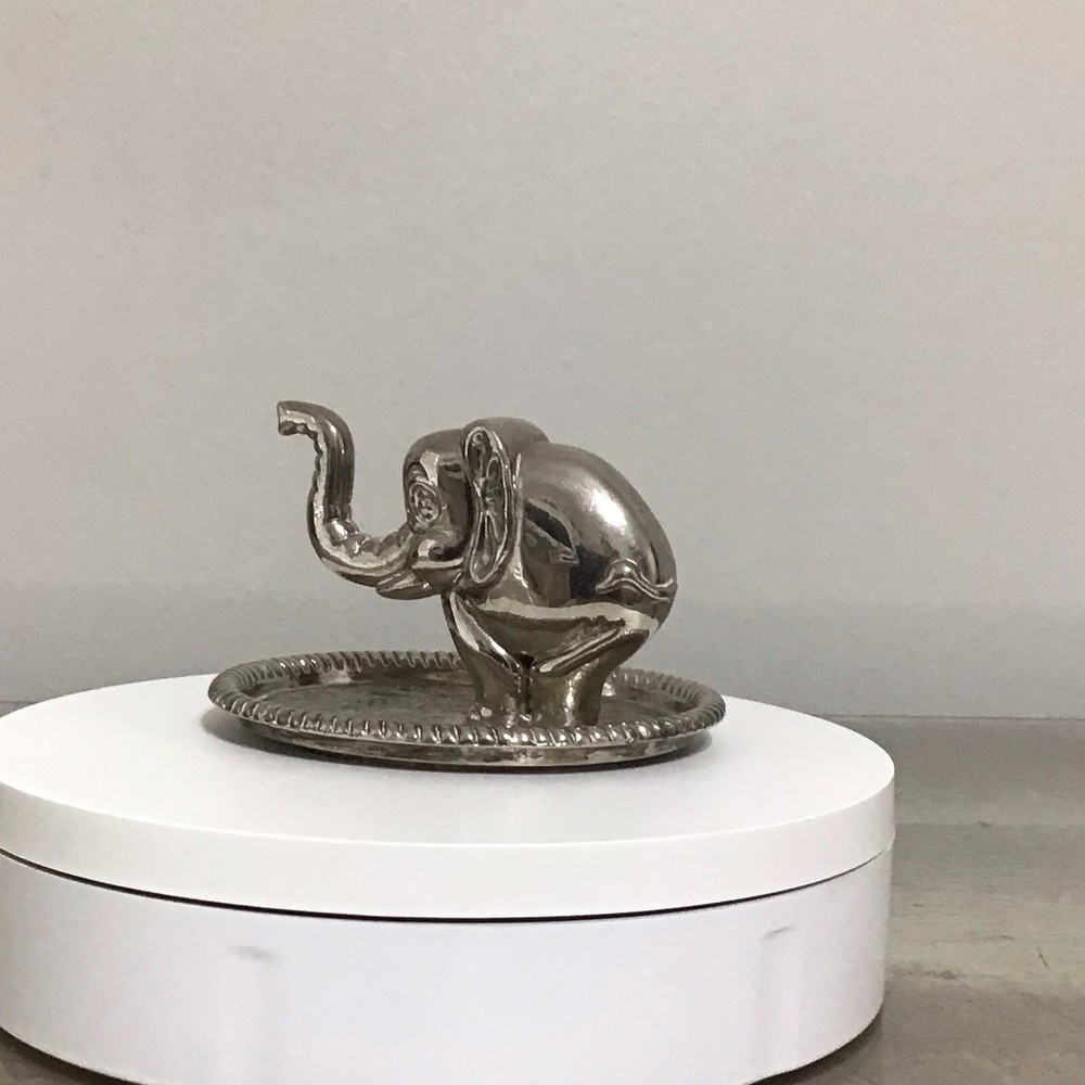 Vintage Silver-Plated Elephant Trinket Ring Holder Made in Hong Kong