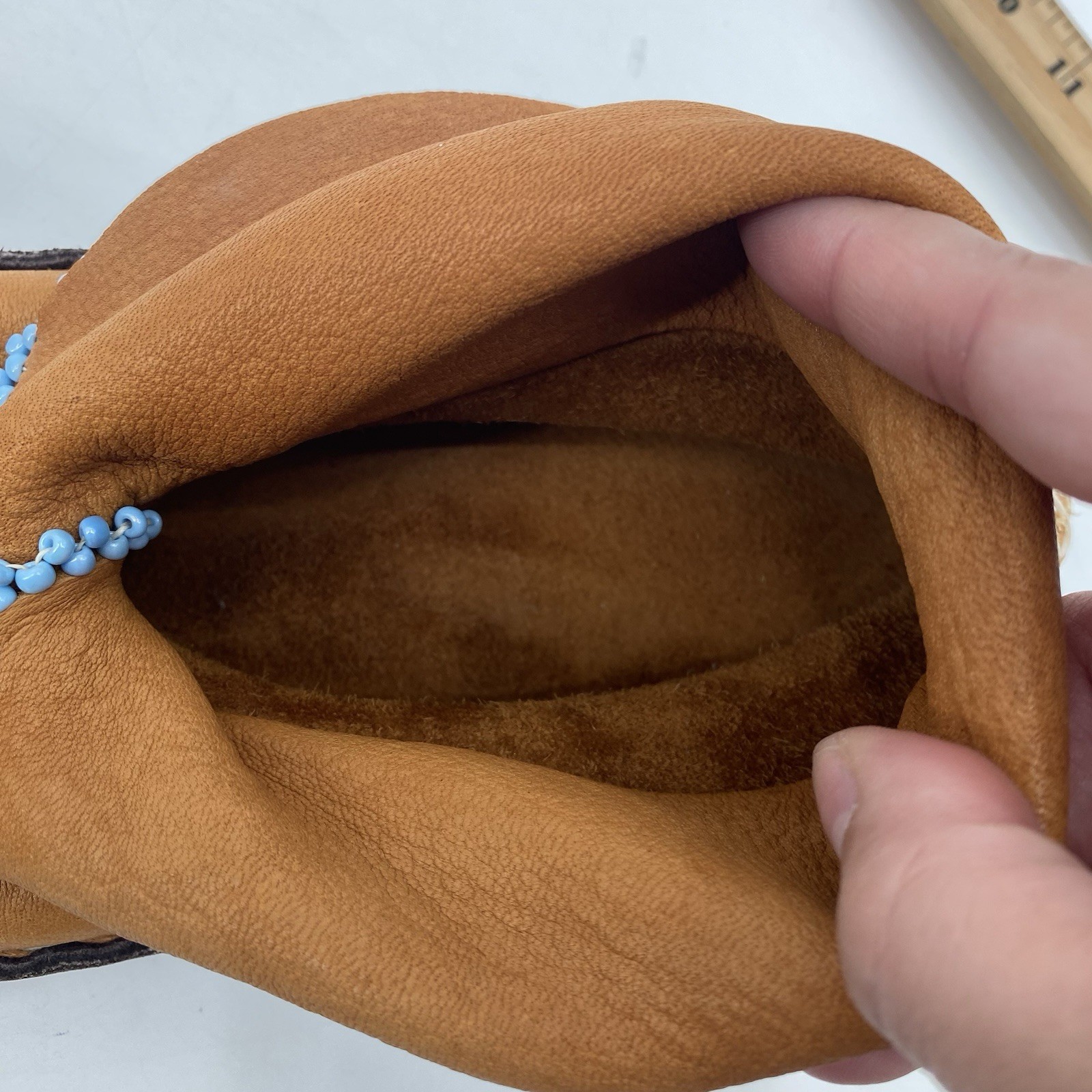 Brown Leather Handmade Center Seam Moccasins Native American Adult Beadwork