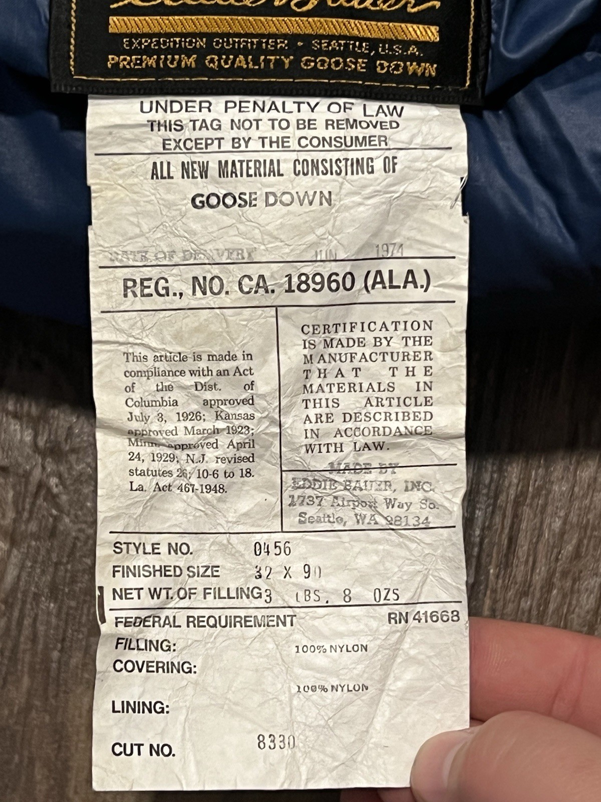 VTG Eddie Bauer Goose Down Expedition Sleeping Bag 32x90in w/ Original Sack Long