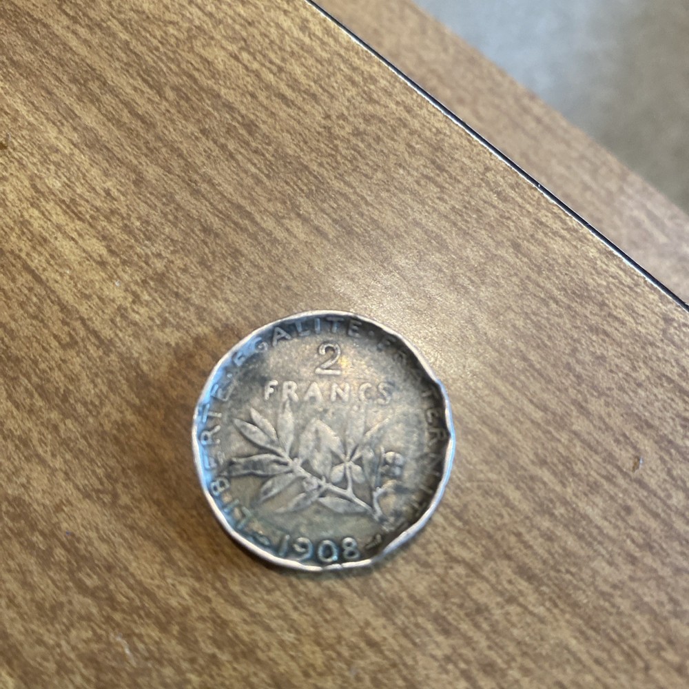 1908 2 Franc Silver Coin As Is