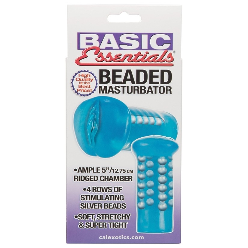 5" Basic Essentials Beaded Masturbator with 4 Rows of Stimulating Silver Beads