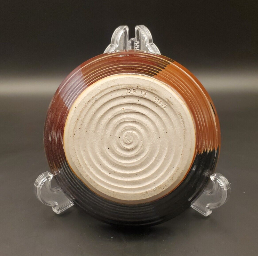 Art pottery bowl with geometric pattern signed