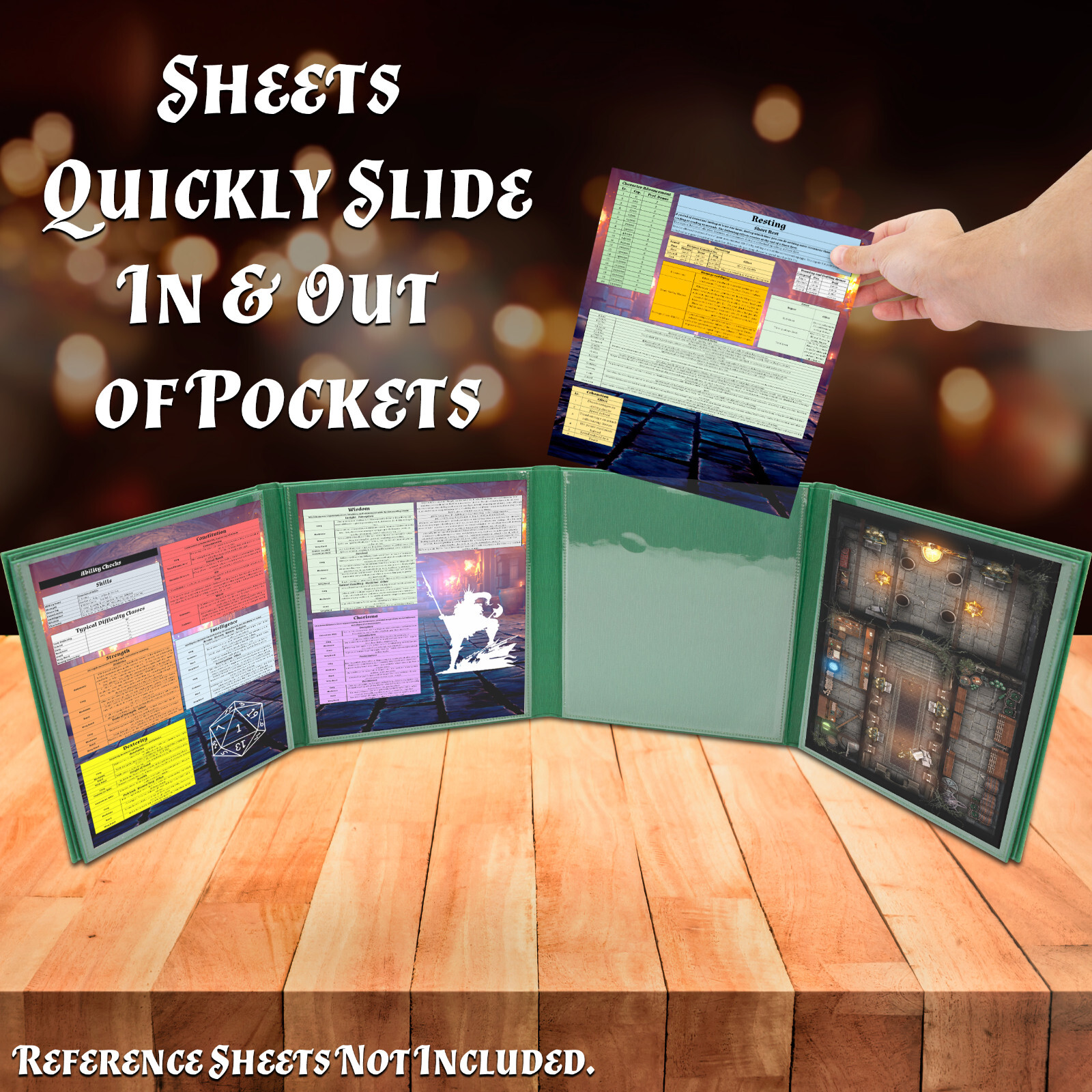 DM Screen 8-Panel GM Dungeon Master Screen with 2 Panels for TTRPGs, Green