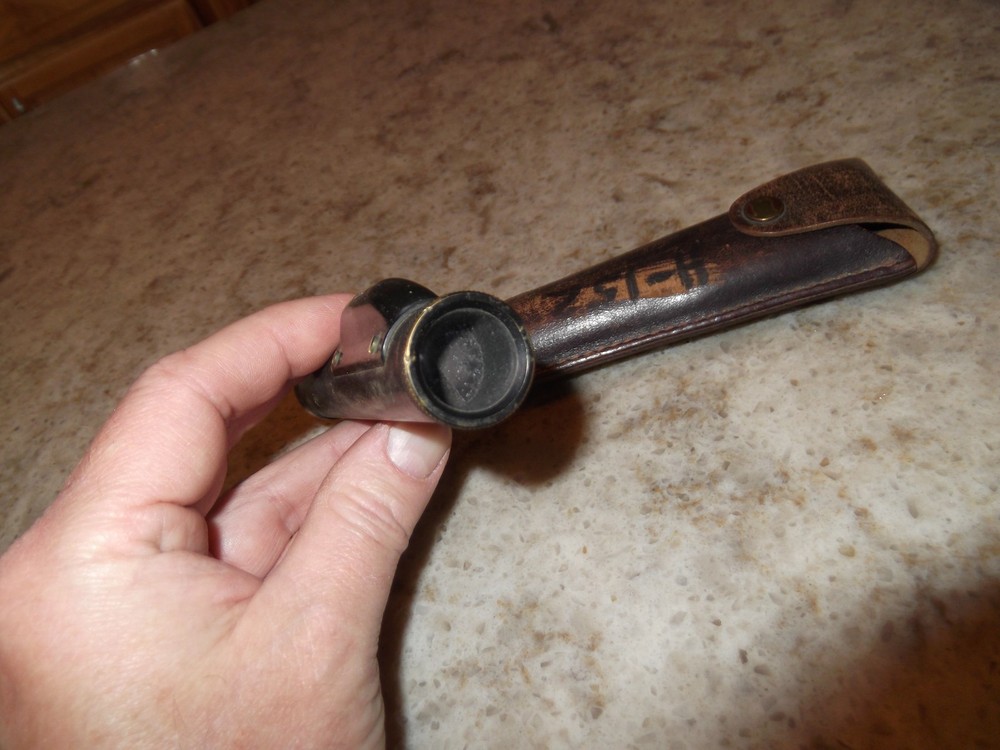 Vintage Brass Pocket Bubble Level Transit Scope Leather Case