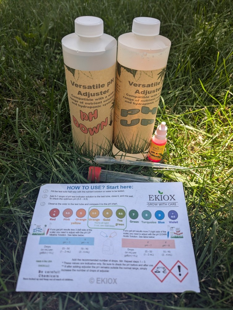 Hydroponics pH Control Kit with pH Up and pH Down Solutions, pH Indicator