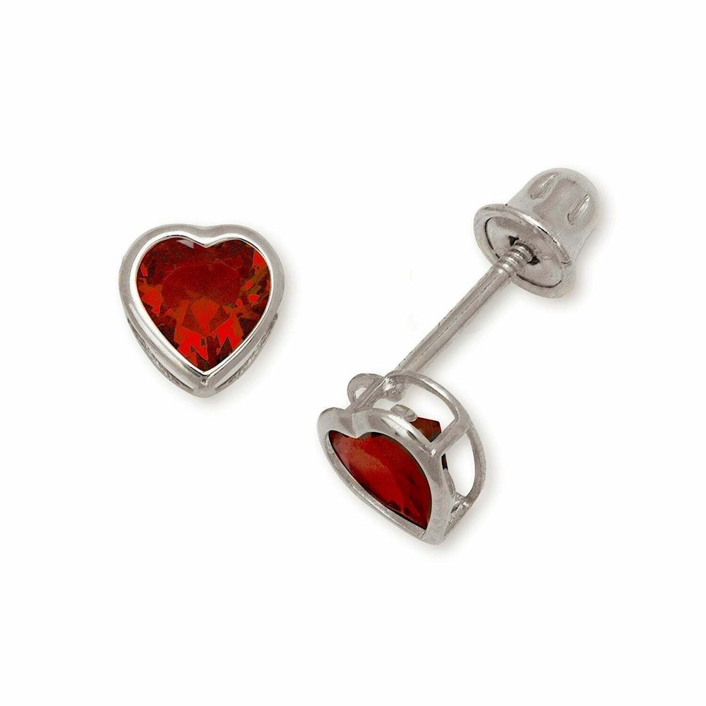 14K Solid Yellow/White Gold Heart Stud Earrings Birthstone
