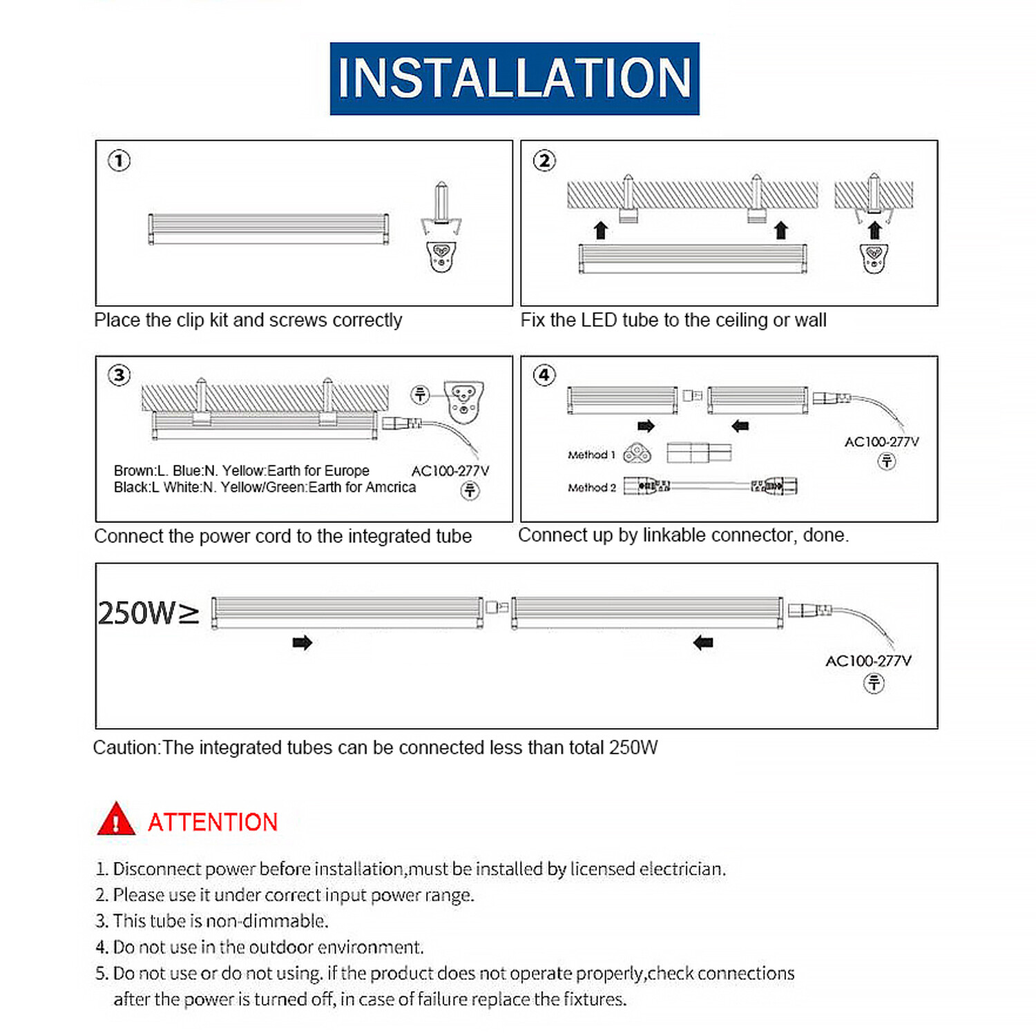 10Pack 8Foot 120W Integrated Led Light Bulbs T8 8FT Led Shop Light Fixture 6000K