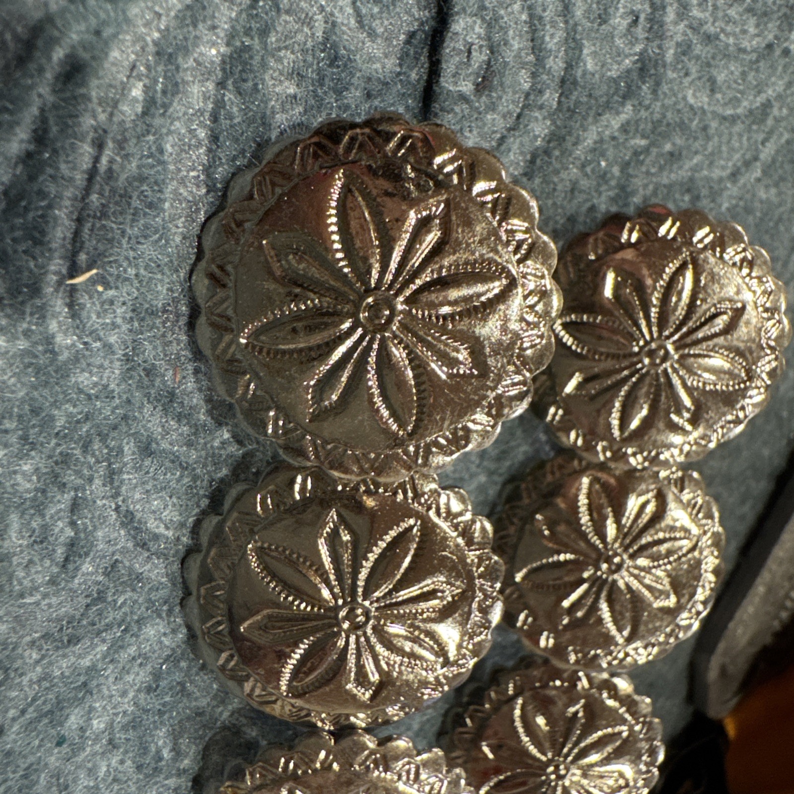 6 - Silver Tone Concho Buttons - Western, Native Crafts - 1" Large Hand Crafted