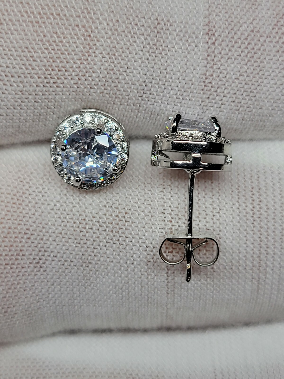 Gold, Silver Plated Stud Earrings With Cubic Zirconia Unisex, Women, Men