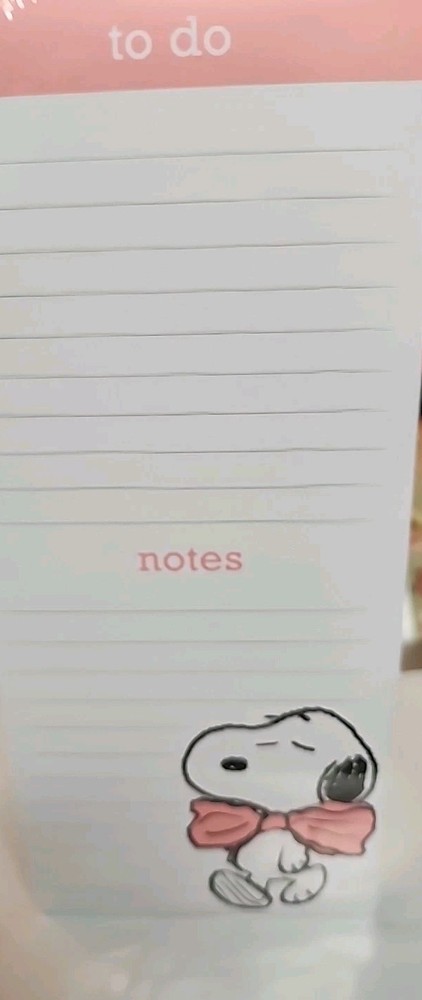 Snoopy Pink Bow 4 x 9 Lined To Do & Notepad 100 Sheets
