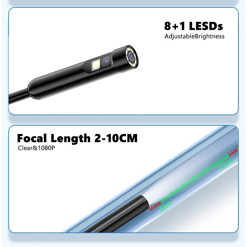 1920P Borescope Dual Lens Endoscope Camera 8 LED Lights for iOS/Android 3.3FT