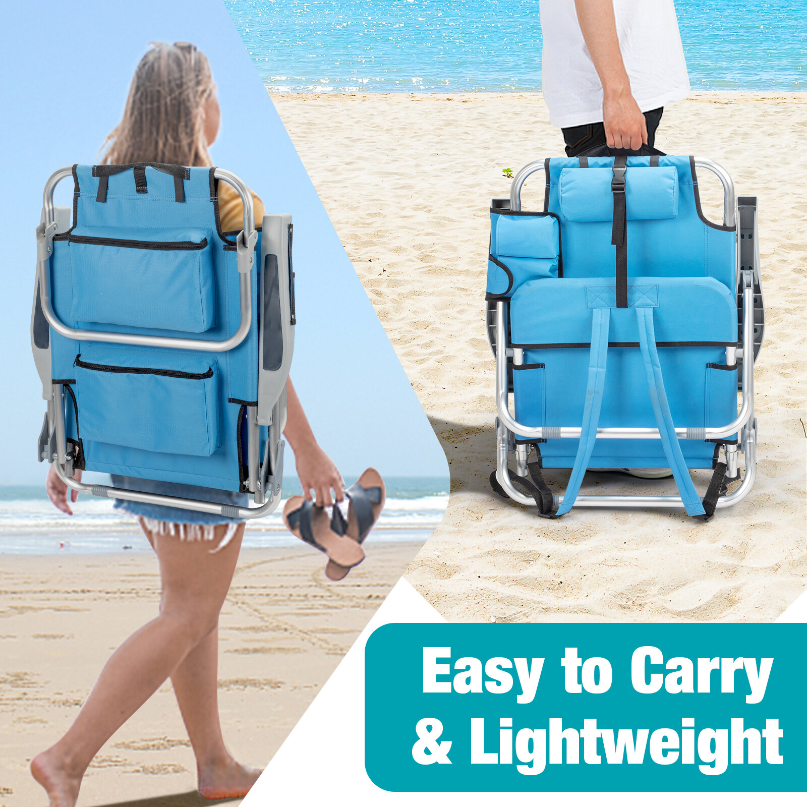 Backpack Beach Camping Chair Sleep Bed, Folding Heavy Duty , Aluminum