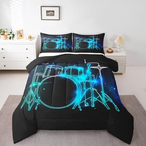 Drum Kit Bedding Set Abstract Musical Instruments Comforter Set Twin Multi 38