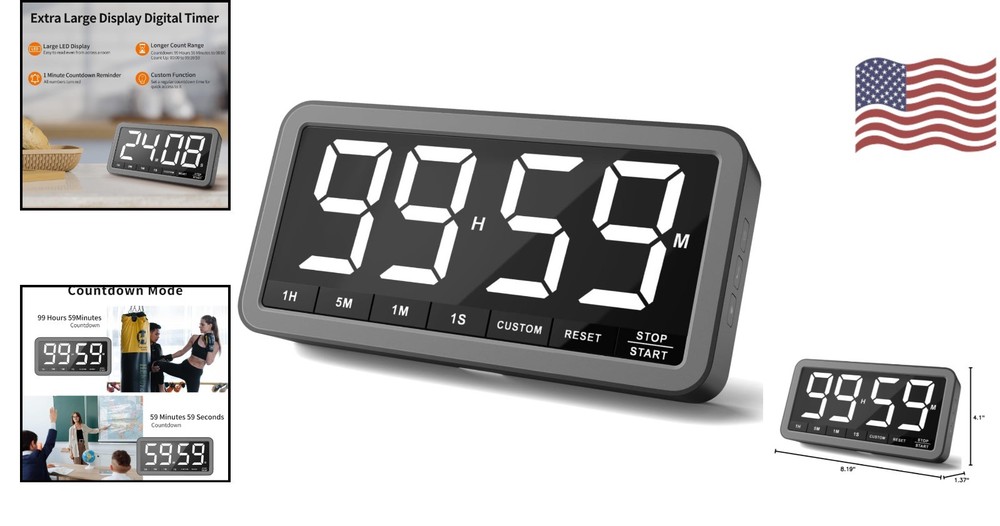 Extra Large Display Digital Timer with USB-C Charging for Kitchen & Classroom