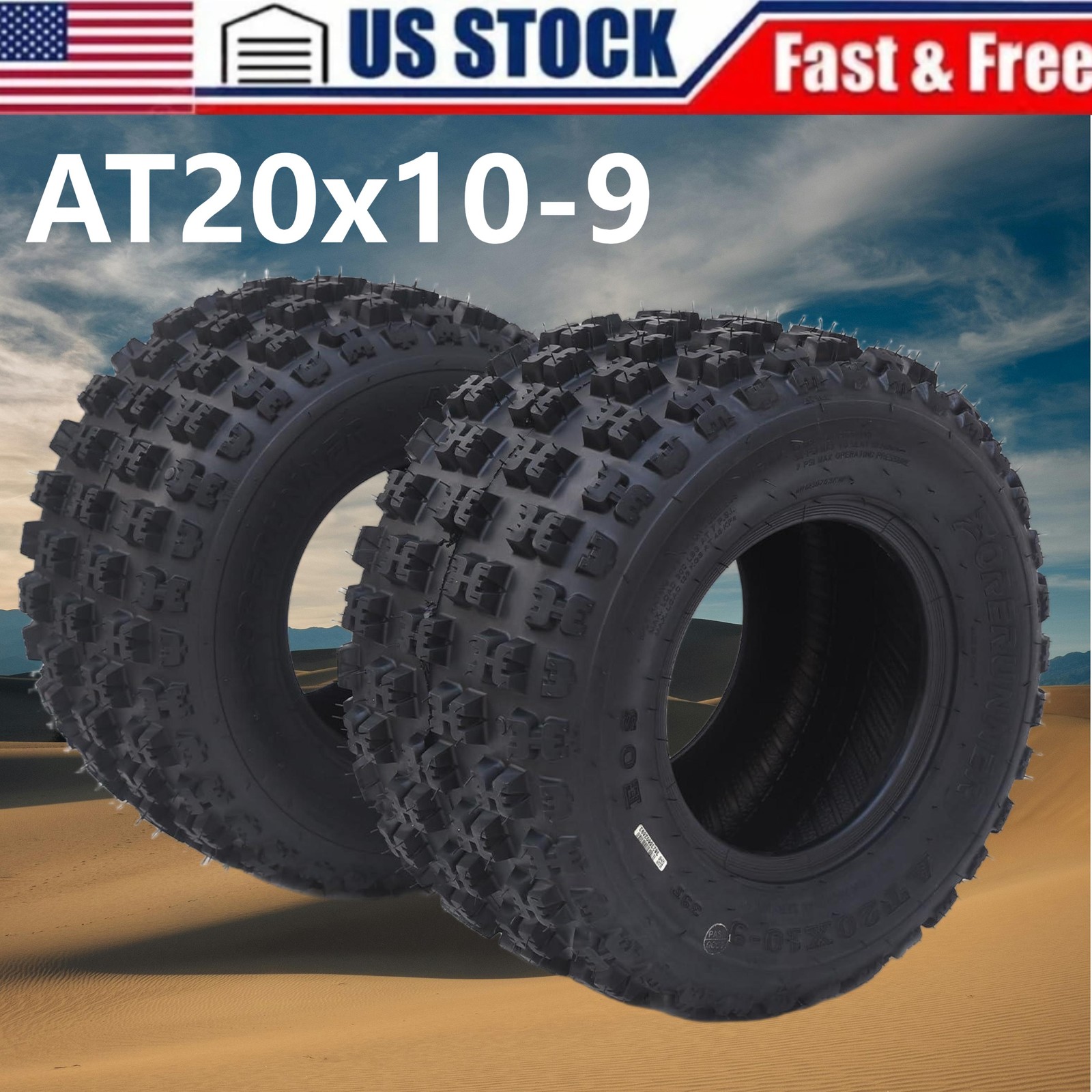 Set 2 Rear 20x10-9 ATV Tires 6PR 20x10x9 UTV Tires 20 10 9 All Terrain Tubeless