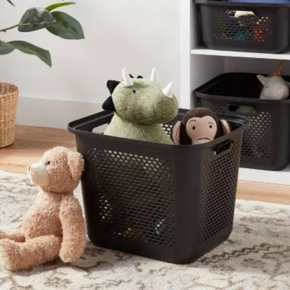Large Decorative Plastic Bin with Cutout Handles
