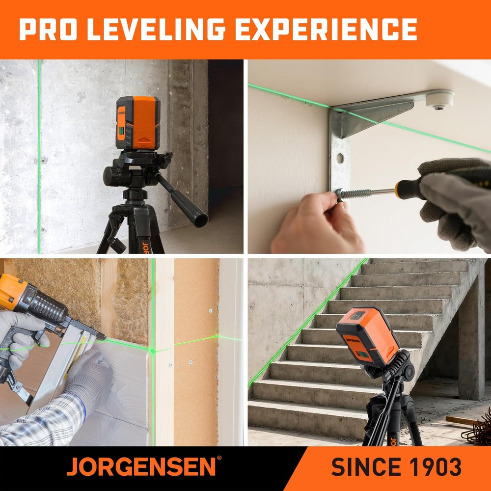 JORGENSEN Laser Level with Tripod, 100 FT Dual Modules Self Leveling Orange