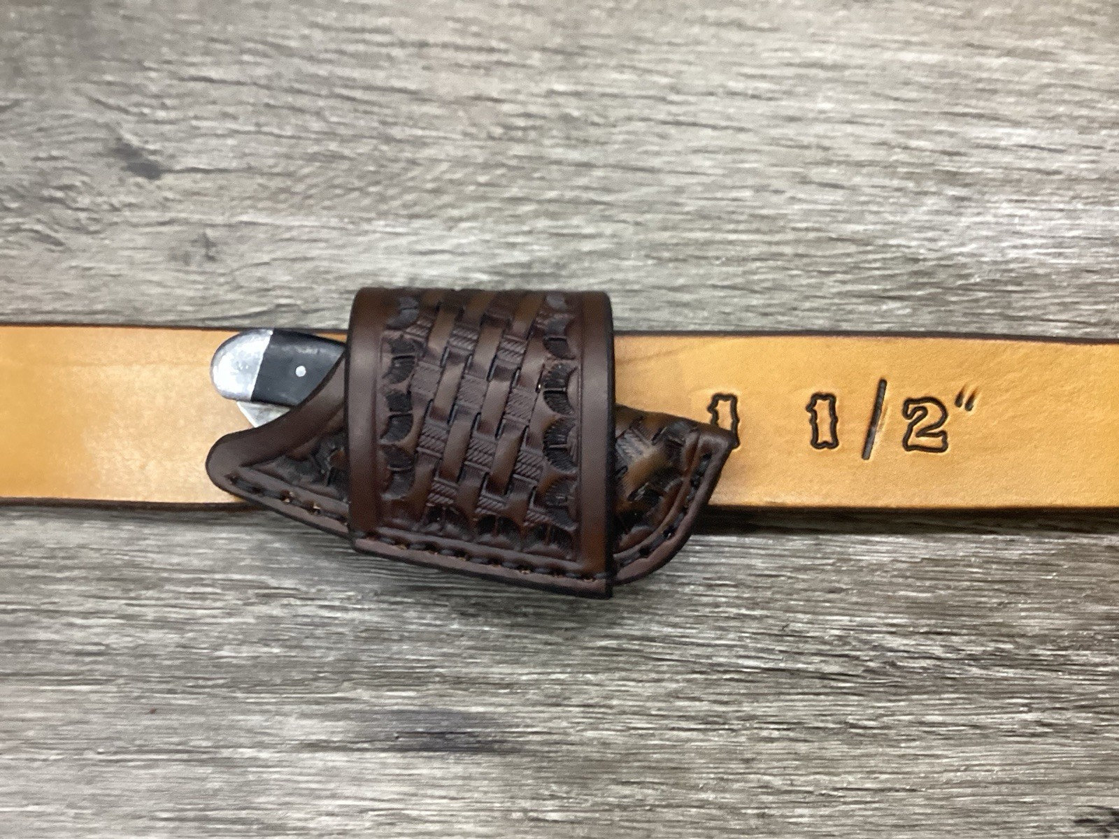 Leather Folding Knife Sheath Horizontal Mini Trapper Size(Sheath Only)