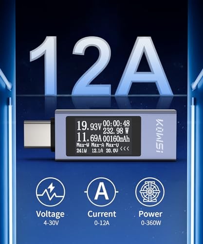USB C Tester Power Meter 4-30V 0-12A Digital Multimeter, Type Updated Version