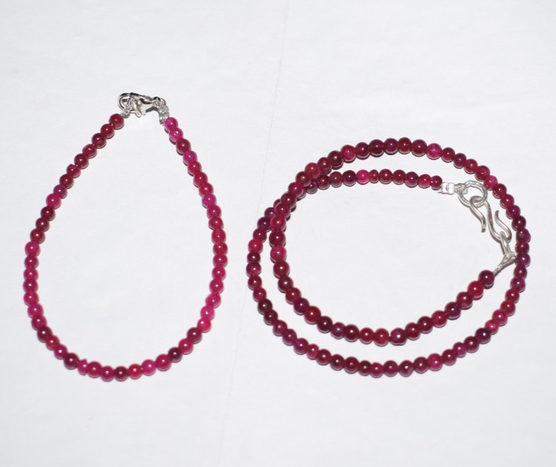 Laboratory Ruby Gem Jewelry Set 925 Sterling Silver 9” Bracelet 16”
