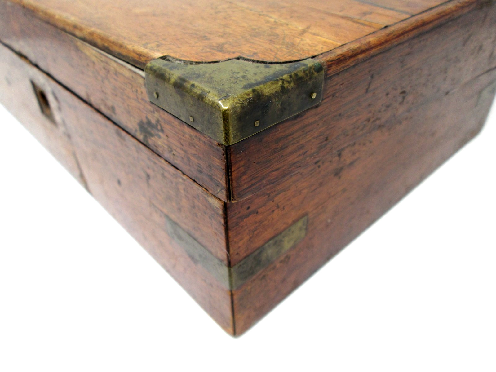 Vintage Wood Box Metal Corners Portable Writing Lap Desk Arts Crafts Wooden