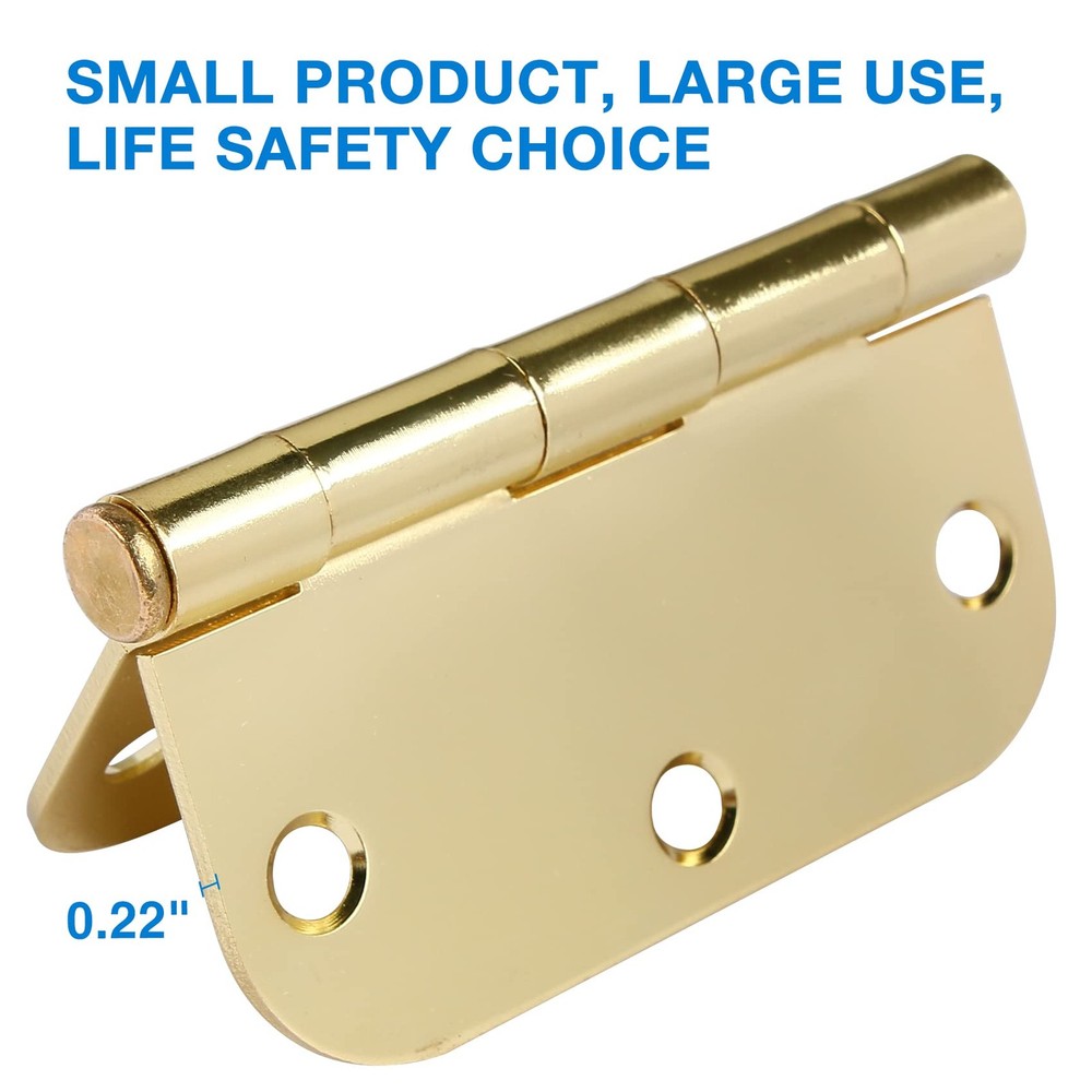 Door Hinge 3 1/2" 18 Pack Rounded Hinges 18 Pack, Polished Brass