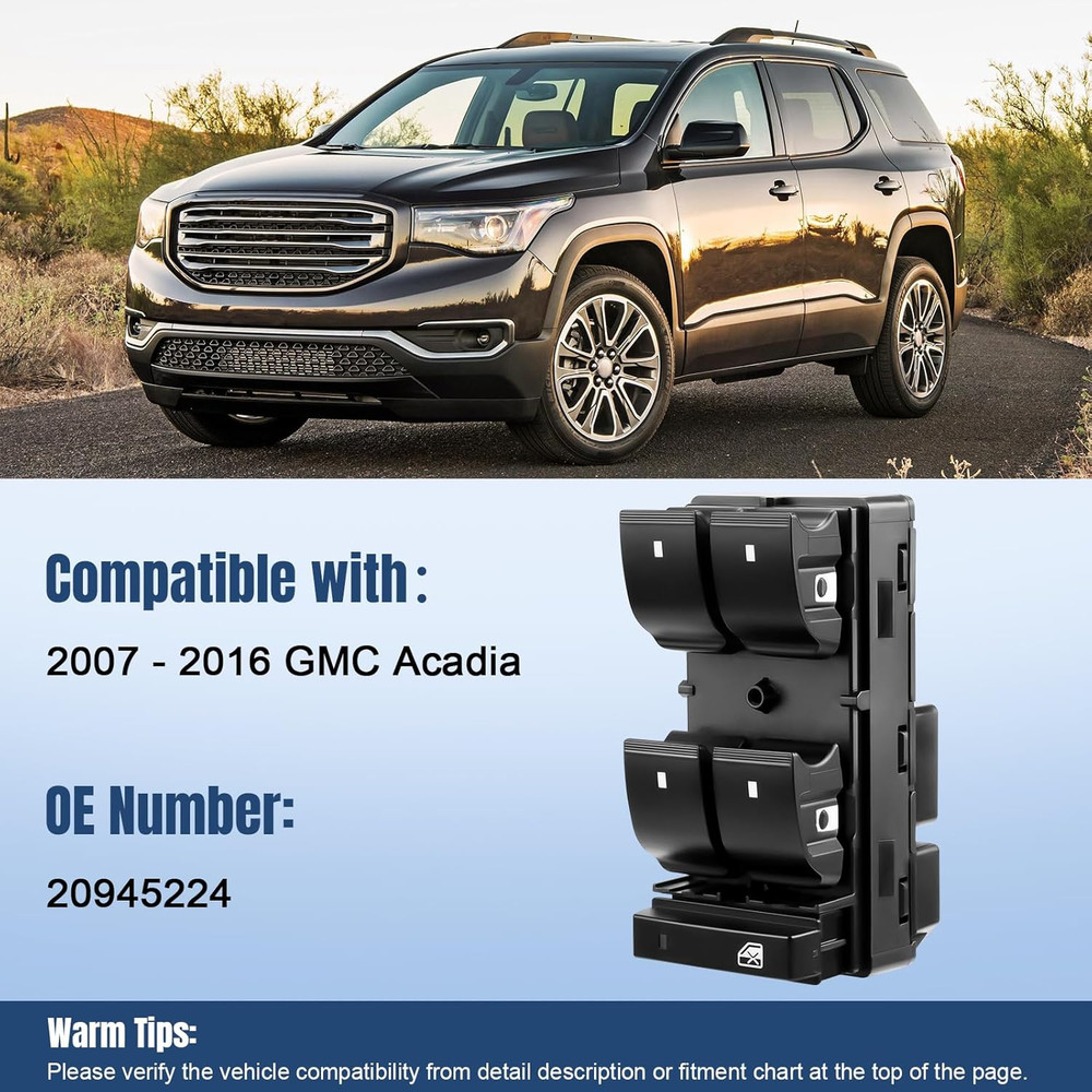 2007-2016 for GMC Acadia Driver Side Master Power Window Switch 20945224 – Compa