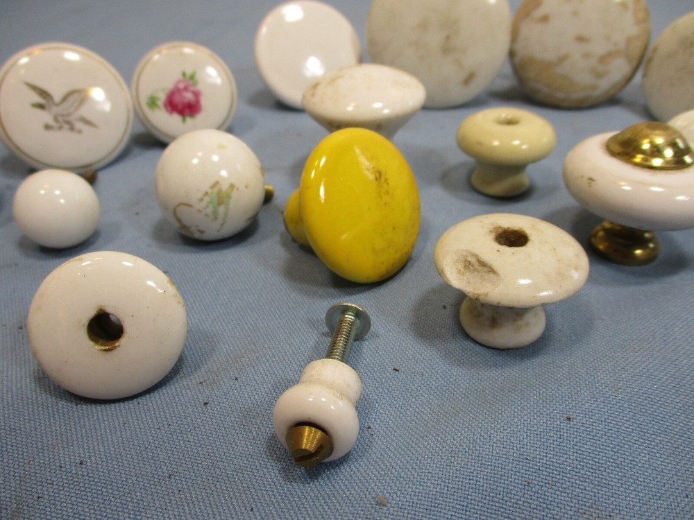 23 Porcelain Knobs / Pulls - Antique & Vintage - Nice, Worn, Used Condition