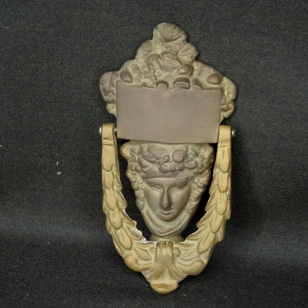 Vintage ANTIQUE STYLE DOOR KNOCKER Solid Brass ENGRAVABLE Woman's Face