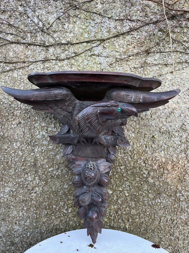 Antique Victorian Black Forest Craved Eagle Shelf.