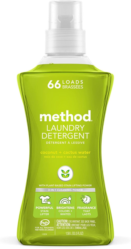 Liquid Laundry Detergent, Coconut + Cactus Water, 66 Loads per Bottle, Biodegrad