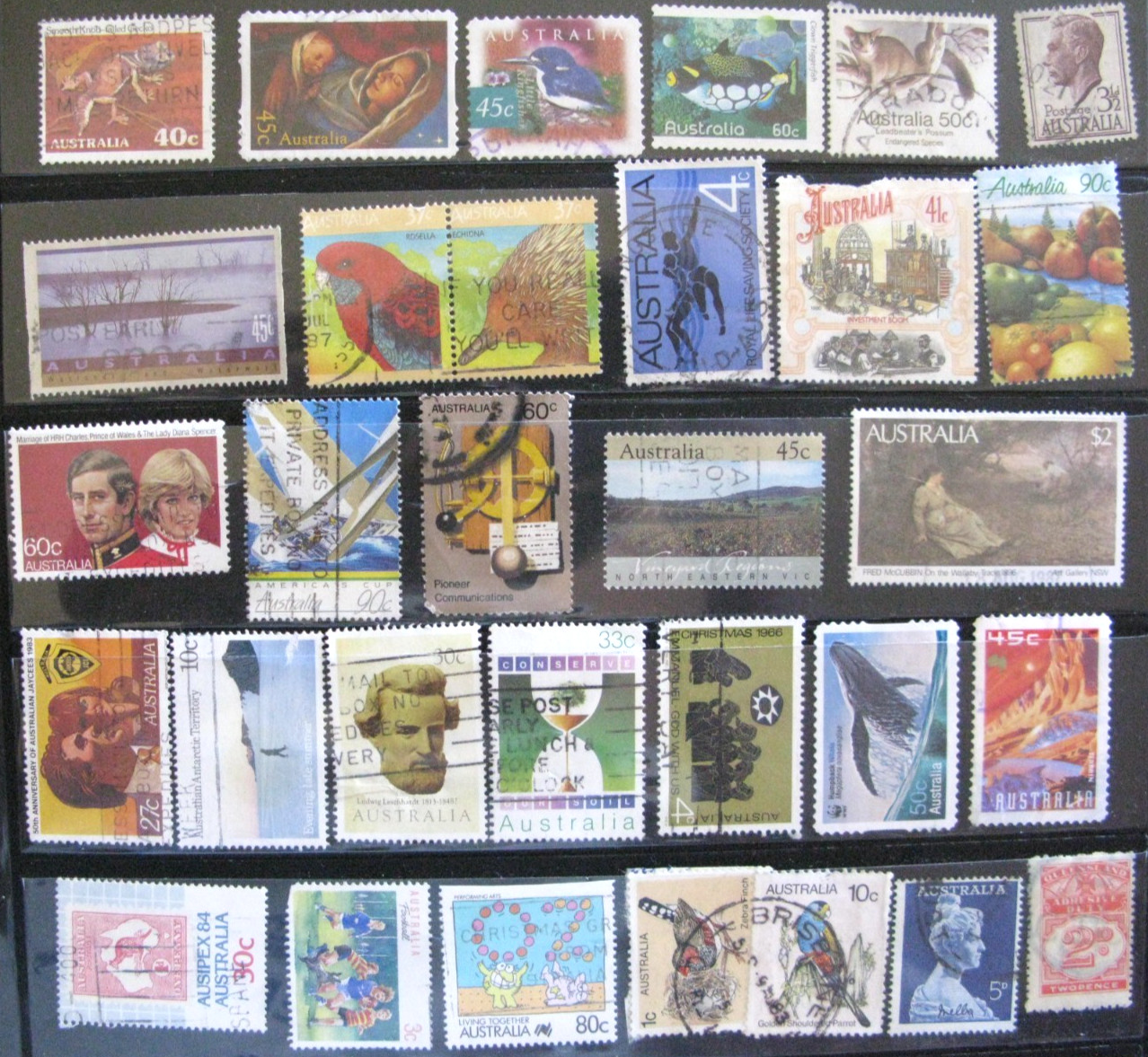 Australia stamps lot of 31 used, bargain Charles & Princess Diana