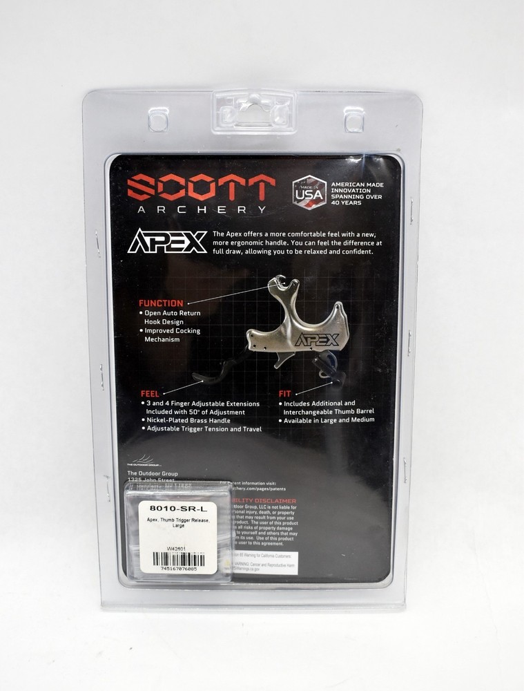 Scott Archery Apex (8010-SR-L) Thumb Trigger Release - Large - Silver - New!