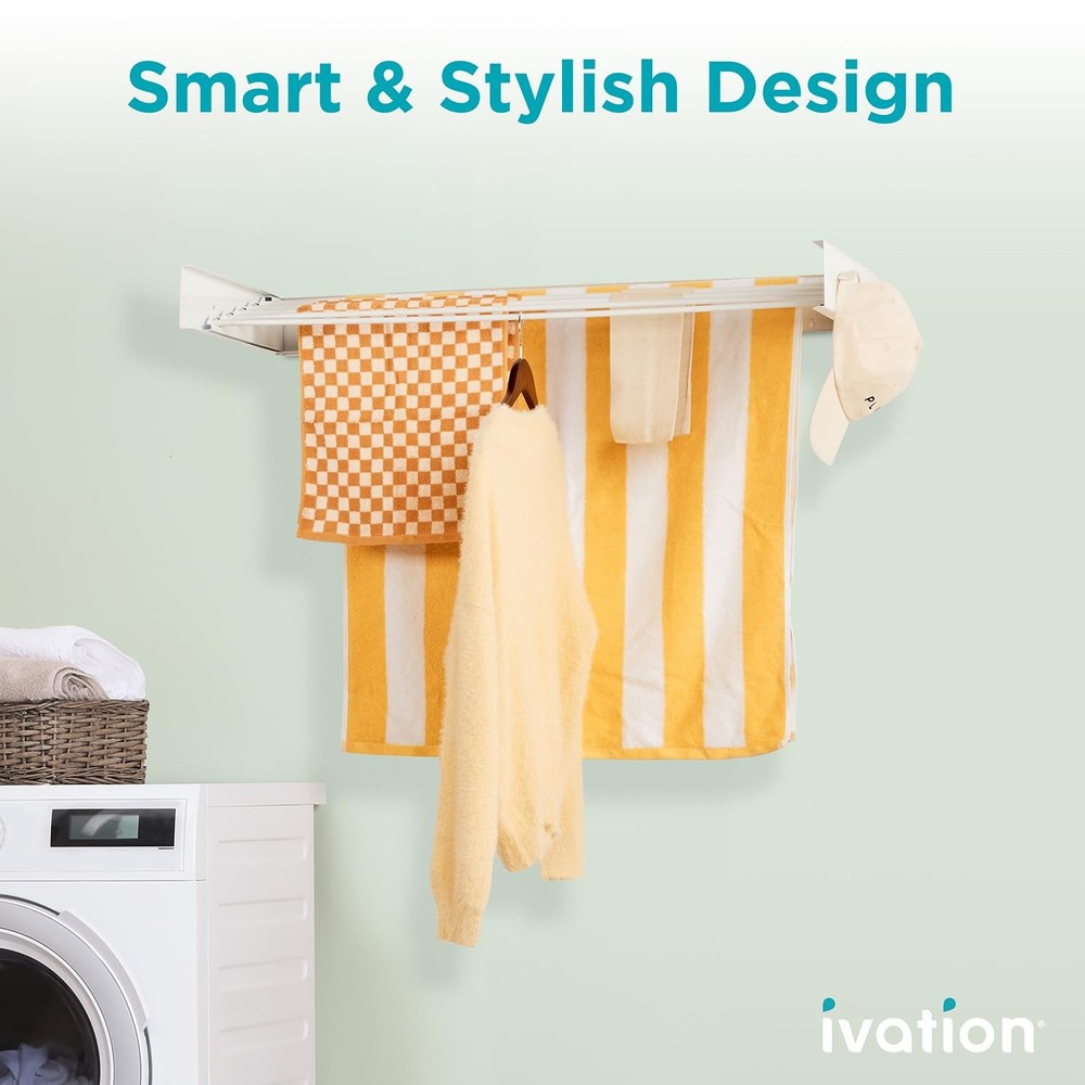 Ivation Retractable Wall Mounted Clothes Drying Rack - 40" Foldable Drying Rack