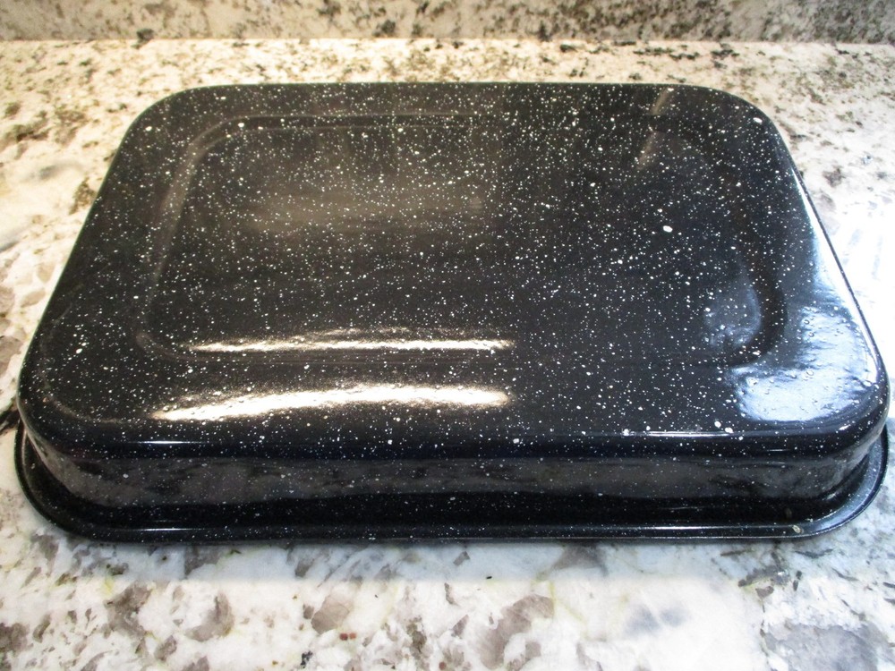 Enamelware Graniteware black speckled rectangle baking pan roaster 16x12x2"