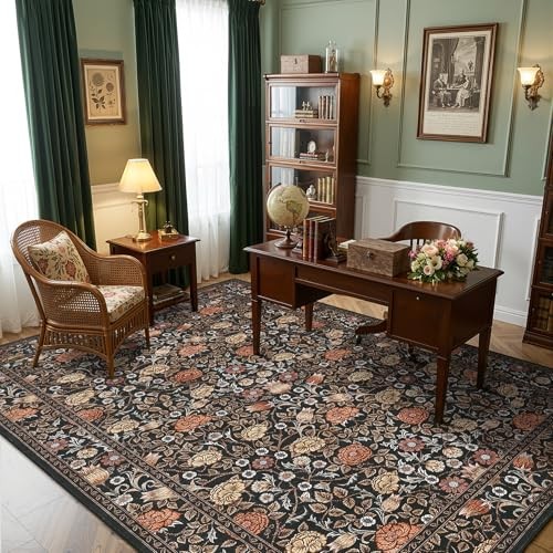 GarveeHome Brown Vintage Floral 5' x 7' (Rectangular), A / Black