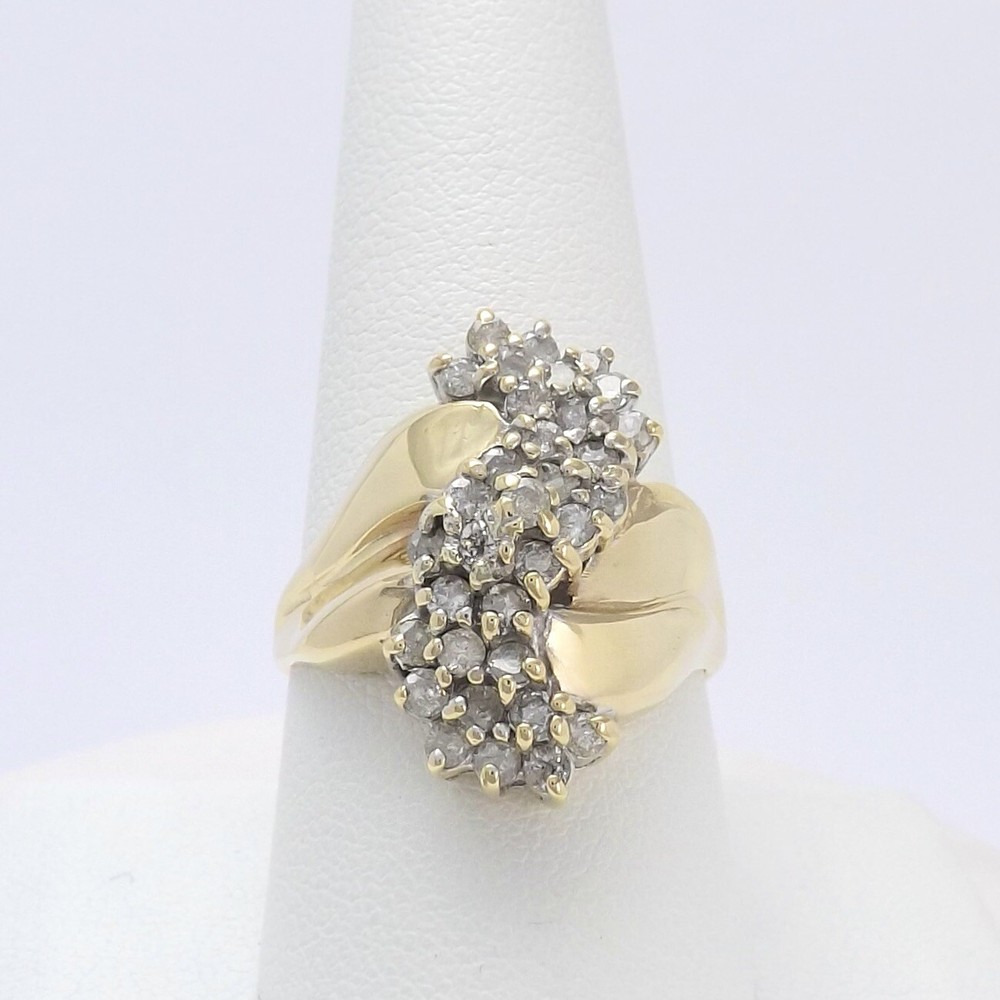 Solid 10k Gold Natural Round Diamond Ring Domed Waterfall Setting sz9.5