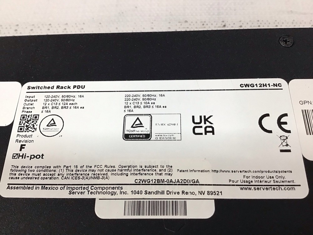 Server Technology CWG12H1-NC Switched Rack PDU