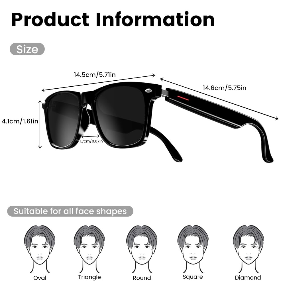 Smart Bluetooth Glasses, Touch Control, UV Protection, Voice Control for All